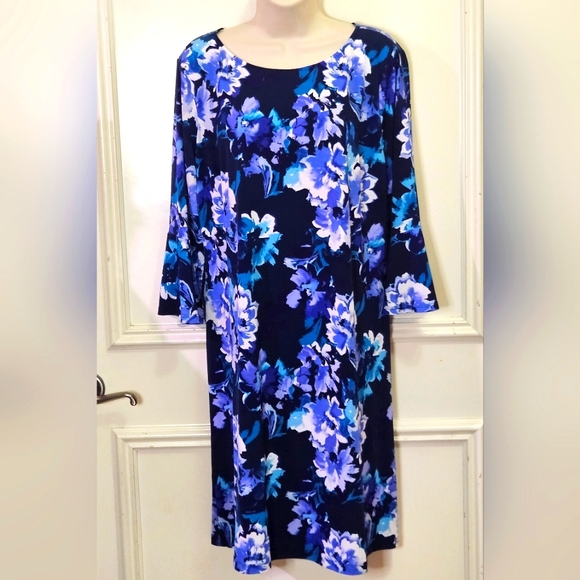 ROZ & Ali Navy Blue Multi-Color Floral Midi Dress, X-Large - Picture 8 of 16